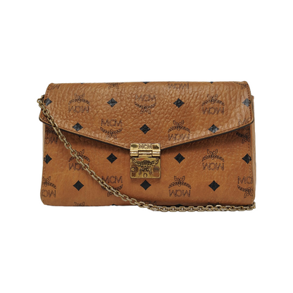 MCM MILLIE  Medium size Cognac coated canvas monogram laurel buckle shoulder bag/crossbody bag Golden hardware Removable shoulder strap-(SKU)-944137648