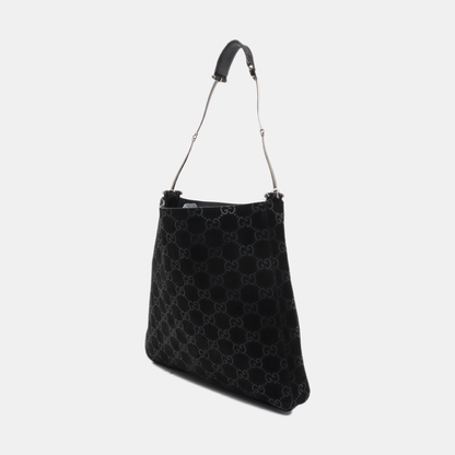 GUCCI Black Suede Single Shoulder Bag Silver Hardware Sub-bag-(SKU)-14221484