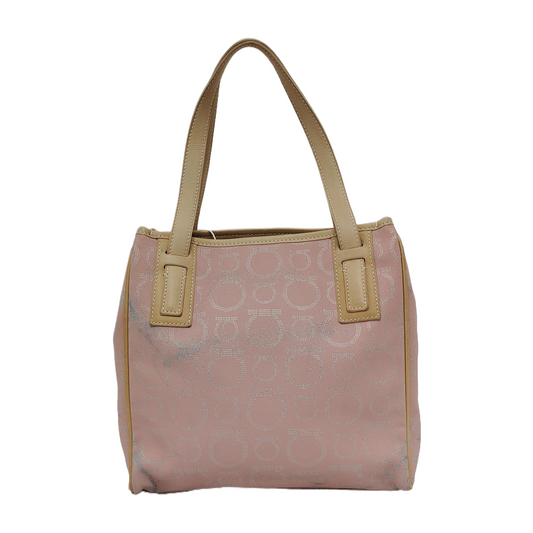 FERRAGAMO Gancini Pink Coated Canvas Handbag Silver Hardware-(SKU)-943535925