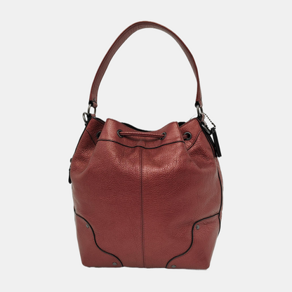COACH Bucket bag Burgundy Cowhide Studs Carriage Single Shoulder Bag Sling Bag Handbag Black hardware-(SKU)-943932153