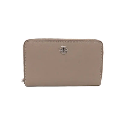 TORY BURCH Gray Leather Embossed Wallet Silver Hardware-(SKU)-14016199
