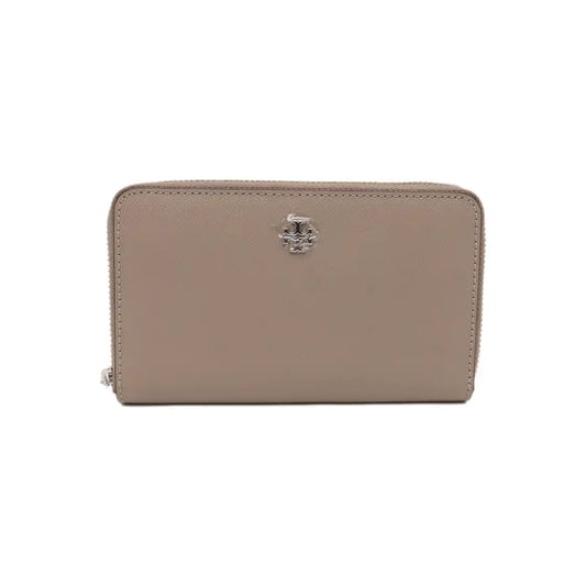 TORY BURCH Gray Leather Embossed Wallet Silver Hardware-(SKU)-14016199