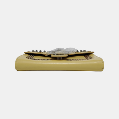 PINKO Love Evolution Small size Yellow Leather Stud Crossbody Single Shoulder Bag Clutch Golden Silver Hardware Removable shoulder strap-(SKU)-944690320