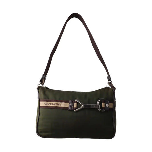 GIVENCHY Deep Green Fabric Floral Single Shoulder Bag Silver Hardware-(SKU)-931311105