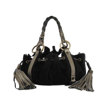 GIVENCHY Tote bag Black suede fringed woven handbag Golden hardware-(SKU)-943630659