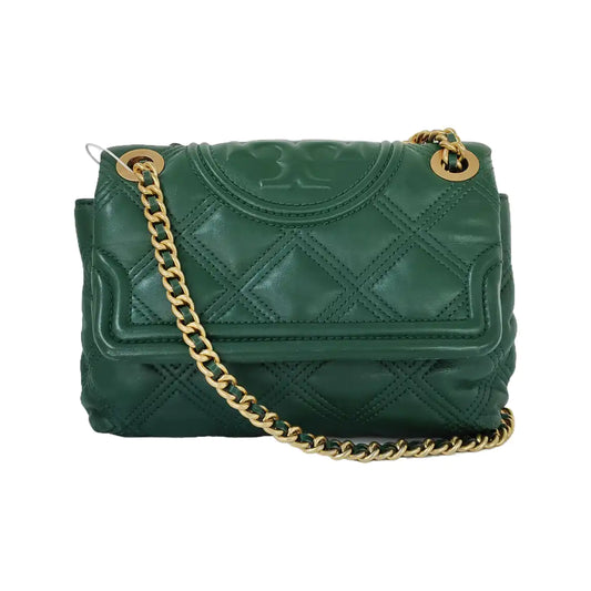 TORY BURCH Fleming Small size Dark Green Calfskin Quilted Crossbody Bag Single Shoulder Bag Golden hardware-(SKU)-942679197