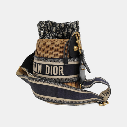 DIOR Wicker Multicolor Woven Embroidery Crossbody Shoulder Bag Gold Hardware Removable Strap-(SKU)-945278148