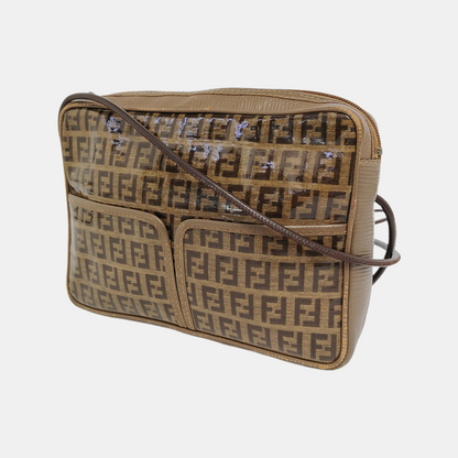 FENDI 棕色特殊材质双F斜挎包Shoulder Bag Brown Hardware-(SKU)-945609210