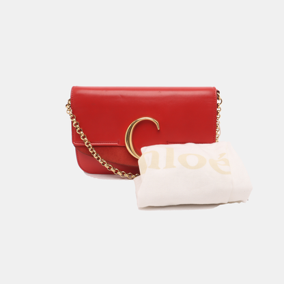 Chloé Chloé C Red Cowhide Crossbody Single Shoulder Bag Golden hardware-(SKU)-13865688
