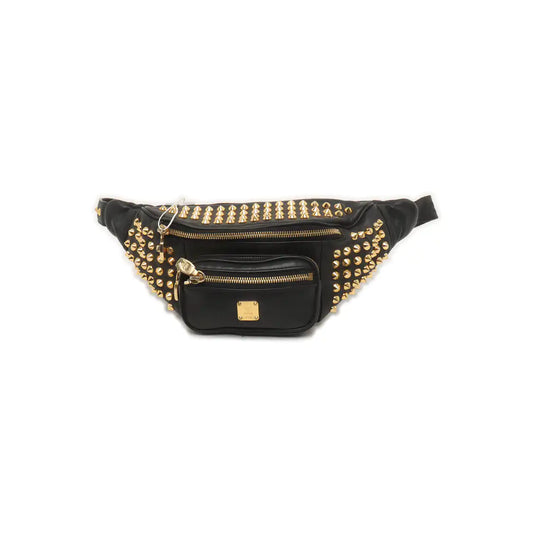 MCM Black Leather Studs Waist Bag Golden hardware-(SKU)-940042449