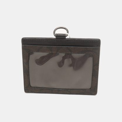COACH Dark Brown Coated Canvas Monogrammed Card Case Black hardware-(SKU)-939413250
