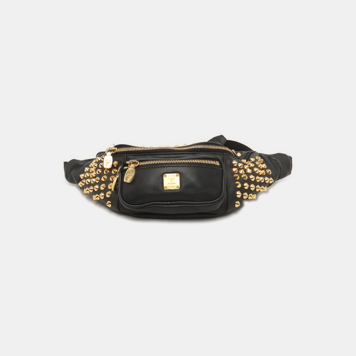 MCM Black Leather Studs Waist Bag Golden hardware-(SKU)-940042449