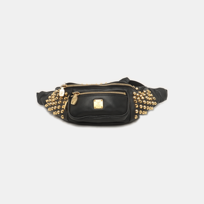 MCM Black Leather Studs Waist Bag Golden hardware-(SKU)-940042449