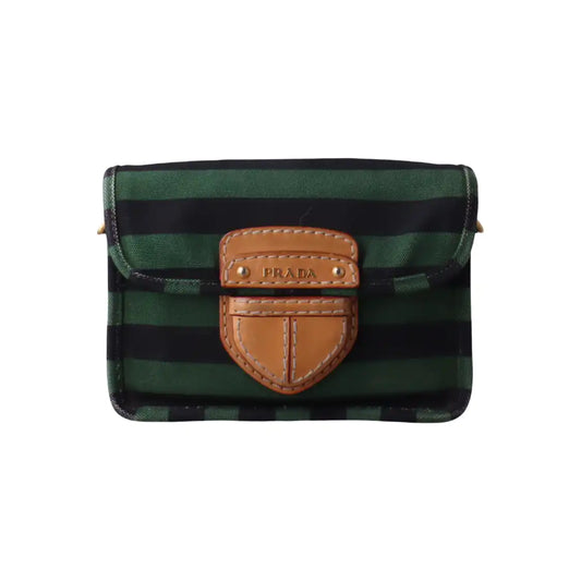 PRADA Green Canvas Stud Quilted Single Shoulder Bag Crossbody Golden hardware Removable shoulder strap-(SKU)-14183352