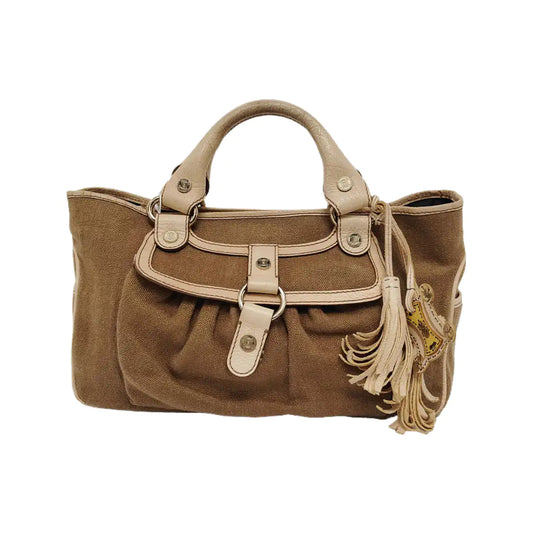 CELINE BOOGIE Khaki Canvas Tote Bag Golden hardware-(SKU)-945694402