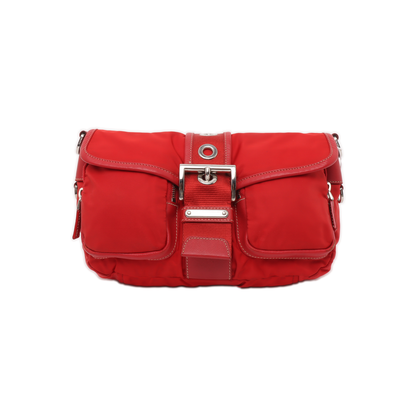 PRADA Red Nylon Single Shoulder Bag Silver Hardware Removable shoulder strap-(SKU)-939884646