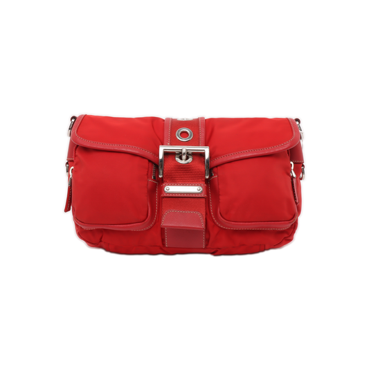 PRADA Red Nylon Single Shoulder Bag Silver Hardware Removable shoulder strap-(SKU)-939884646