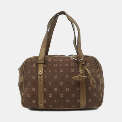 BALLY Tote bag Dark Brown Canvas Jacquard Rivet Handbag Golden hardware-(SKU)-935402614