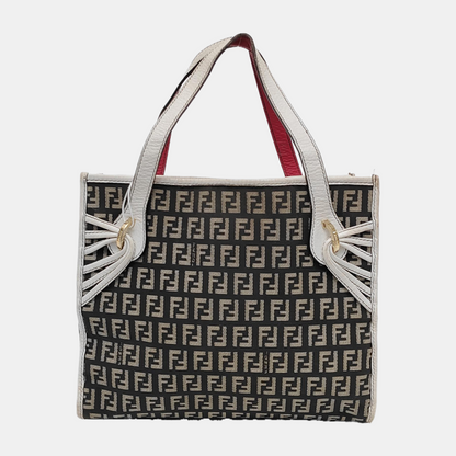 FENDI Tote bag 深棕色帆布双F提花Handheld包 Golden hardware-(SKU)-944134607