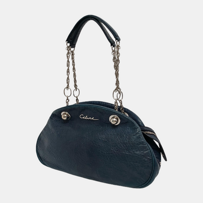CELINE Dark blue cowhide shoulder bag Silver Hardware-(SKU)-945570761