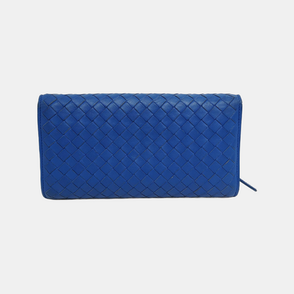 BOTTEGA VENETA Blue sheepskin woven wallet Silver Hardware-(SKU)-942953216