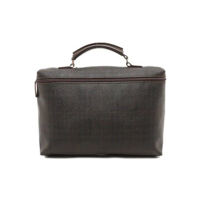 BURBERRY Dark brown coated canvas printed handbag Silver Hardware-(SKU)-14497156
