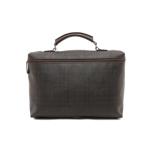 BURBERRY Dark brown coated canvas printed handbag Silver Hardware-(SKU)-14497156