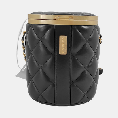 CHANEL CROWN BOX VANITY Small-sized Black Lamb Skin Quilted Monogram Crossbody Bag Shoulder Bag Golden Hardware-(SKU)-945181171