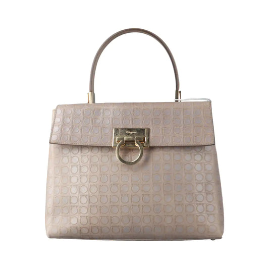 FERRAGAMO Kelly Khaki Leather Tote Golden hardware-(SKU)-14500096