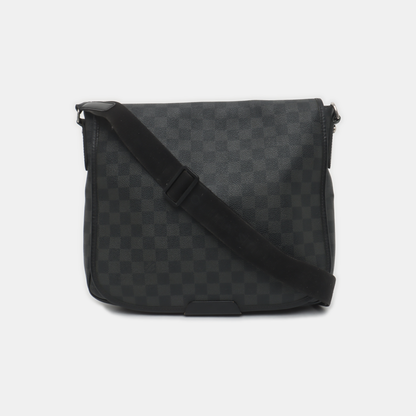 LOUIS VUITTON DANIEL Gray Coated Canvas Checkerboard Single Shoulder Bag Crossbody Bag Silver Hardware-(SKU)-938485828