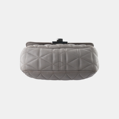 MICHAEL KORS Medium size Gray Cowhide Quilted Single Shoulder Bag Crossbody Silver Hardware-(SKU)-14349327