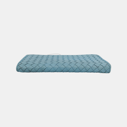 BOTTEGA VENETA Blue Cowhide Braided Wallet Ruthenium color hardware-(SKU)-942172044