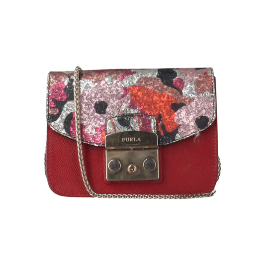 FURLA Metropolis Red Leather Printed Crossbody Single Shoulder Bag Golden hardware Removable shoulder strap-(SKU)-931098116