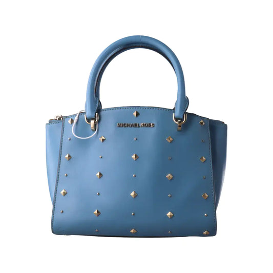 MICHAEL KORS Tote bag Small size Blue Cowhide Studs Single Shoulder Bag Tote Bag Crossbody Bag Golden hardware Removable shoulder strap-(SKU)-929655506