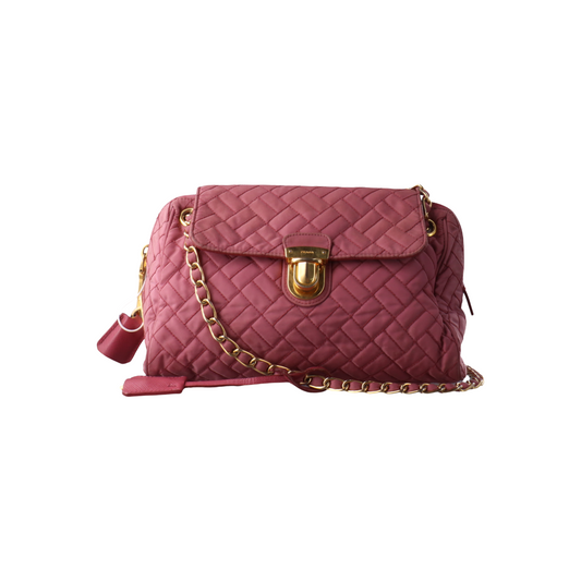 PRADA Pink Fabric Quilted Tassel Crossbody Bag Golden hardware-(SKU)-932708784