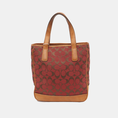 COACH Tote bag Red Canvas Monogram Floral Handbag Silver Hardware-(SKU)-936434550