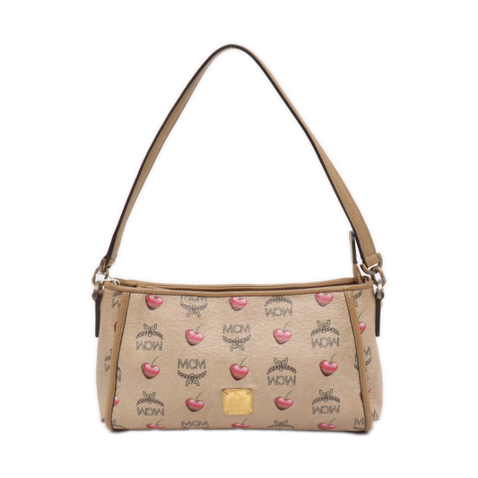 MCM Khaki Coated Canvas Monogram Print Single Shoulder Bag Handbag Golden hardware Removable shoulder strap-(SKU)-939993625