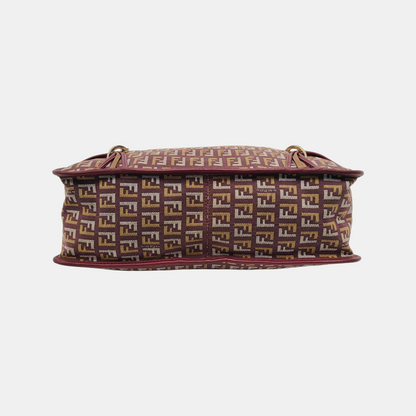 FENDI 棕色帆布双FShoulder Bag Handbag Golden hardware-(SKU)-944776879
