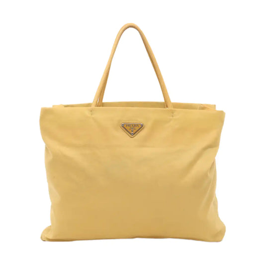 PRADA Tote bag Yellow Nylon Logo Handbag Single Shoulder Bag Silver Yellow Hardware-(SKU)-14295634
