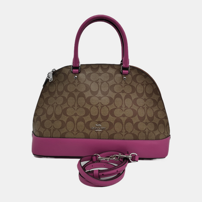 COACH SIERRA Khaki Coated Canvas Monogram Carriage Single Shoulder Bag Sling Bag Handbag Silver Hardware Removable shoulder strap-(SKU)-942426011