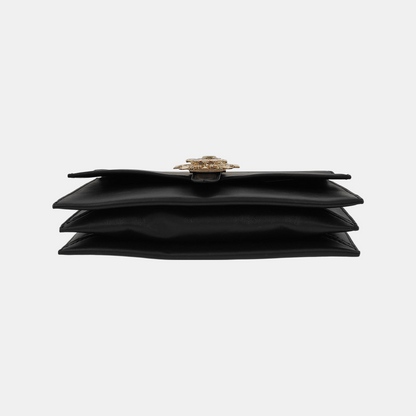 MICHAEL KORS Black Leather Embellished Shoulder Bag Crossbody Golden hardware Removable shoulder strap-(SKU)-942807098