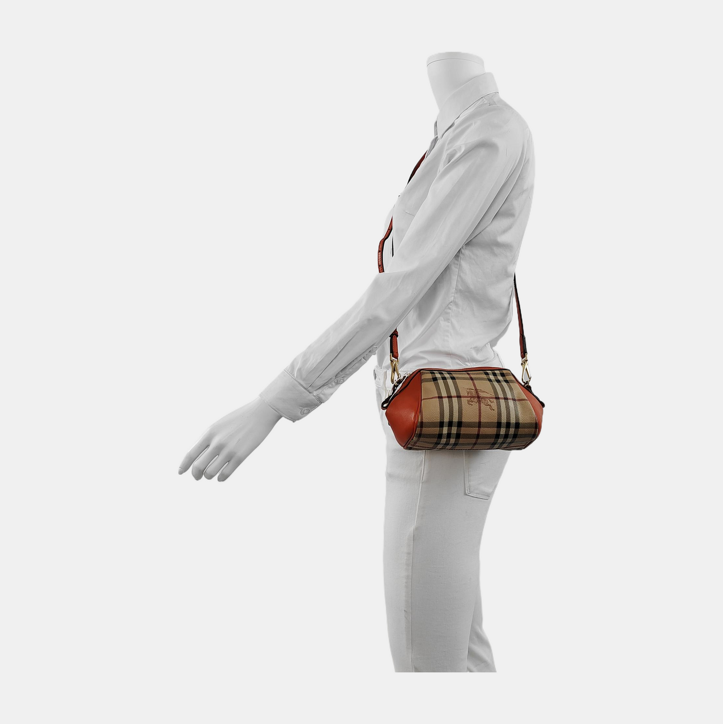BURBERRY Beige Coated Canvas Warhorse Plaid Single Shoulder Bag Clutch Crossbody Golden hardware Removable shoulder strap-(SKU)-941127528