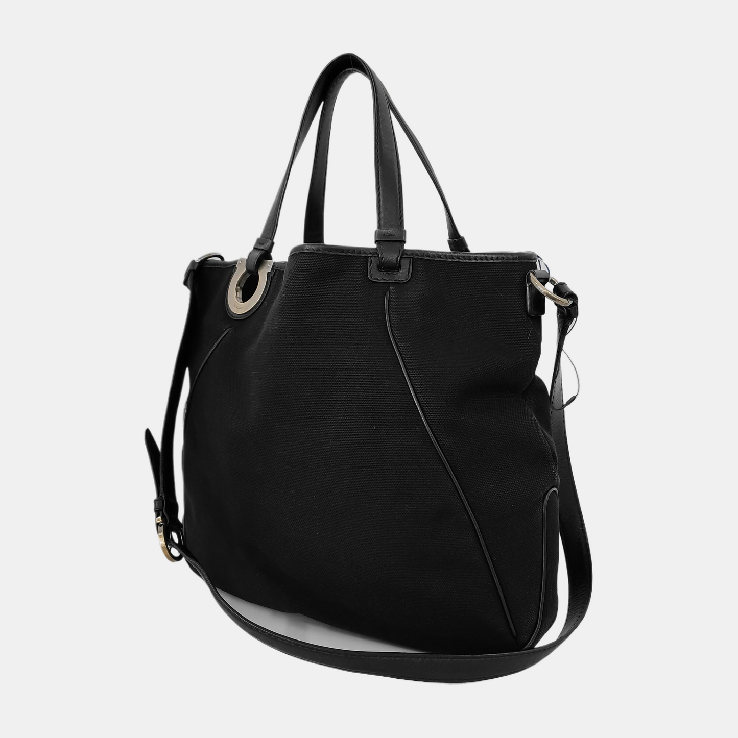 FERRAGAMO Tote bag Black Fabric Single Shoulder Bag Handbag Silver Hardware-(SKU)-942554388