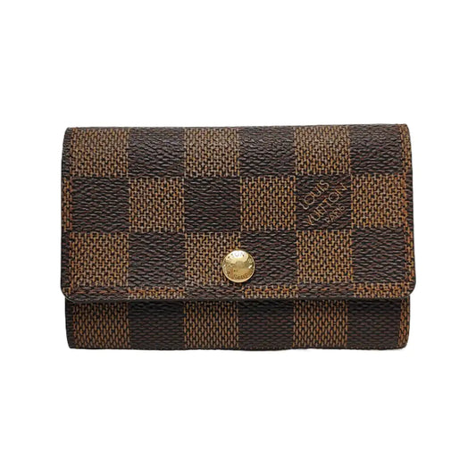 LOUIS VUITTON Brown Coated Canvas Checkered Key Bag Golden hardware-(SKU)-944332313