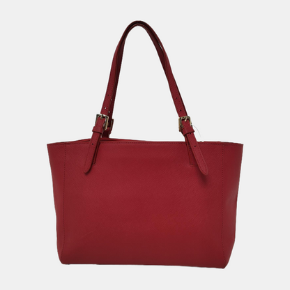 TORY BURCH York Red Leather Embossed Single Shoulder Bag Tote Bag Silver Hardware shoulder straps-(SKU)-944533691