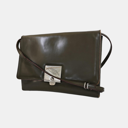 BALLY Dark Green Leather Crossbody Bag Single Shoulder Bag Silver Hardware Pouch detachable shoulder strap-(SKU)-940675885