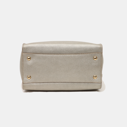 FERRAGAMO Amy Grey Leather Embossed Shoulder Bag Handbag Crossbody Golden hardware Removable shoulder strap-(SKU)-938858716
