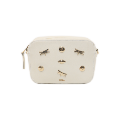 FURLA White Leather Studs Shoulder Bag Golden hardware Removable shoulder strap-(SKU)-939909071