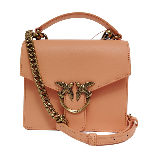 PINKO Tangerine Pink Cowhide Sling Bag Single Shoulder Bag Tote Bag Golden hardware Removable shoulder strap-(SKU)-944691332
