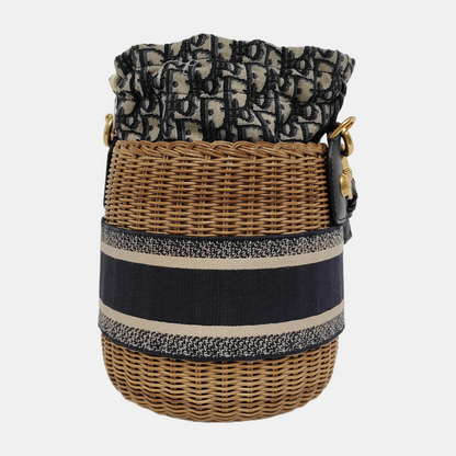 DIOR Wicker Multicolor Woven Embroidery Crossbody Shoulder Bag Gold Hardware Removable Strap-(SKU)-945278148